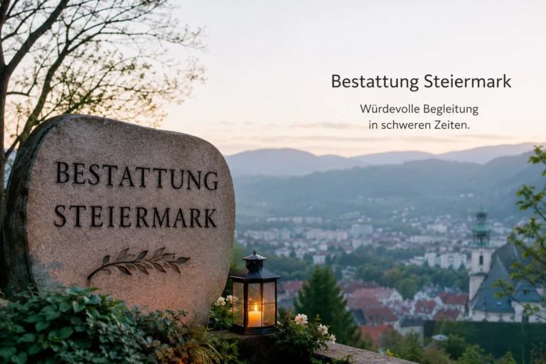 Bestattung Steiermark mit Grabstein, Kerze und würdevoller Trauerlandschaft