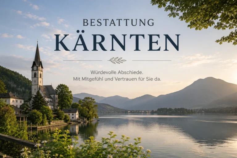 Bestattung Kärnten mit See, Kirche und Alpen - würdevolle Bestattungsdienste.