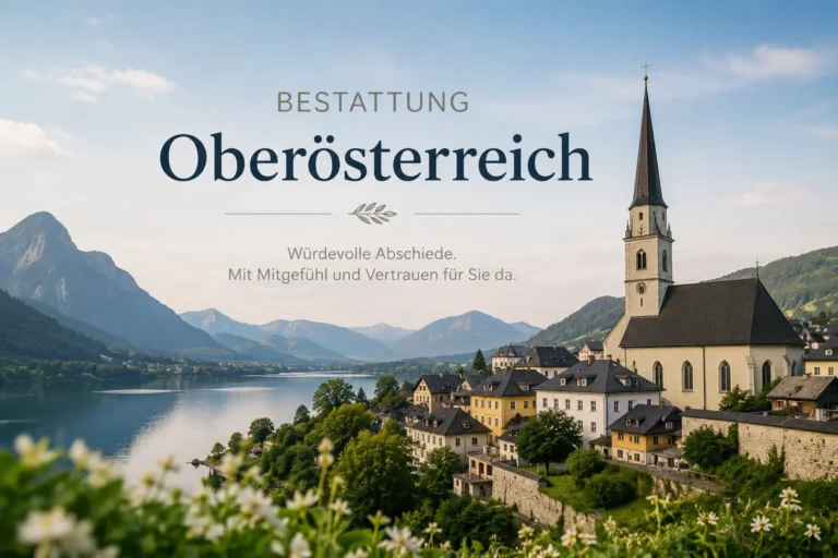 Bestattung Oberösterreich mit Blick auf Linz, Donau und historischer Kirche - würdevolle Bestattungsdienste